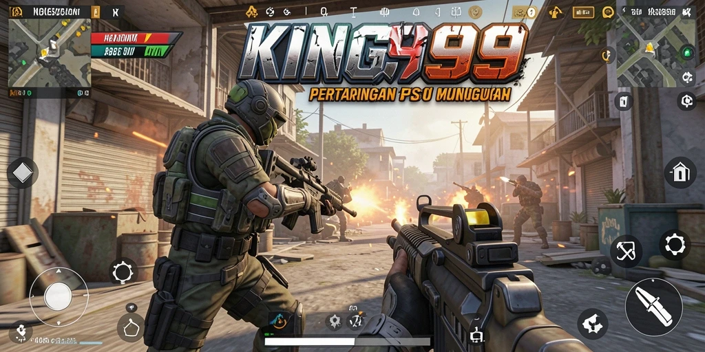Tampilan aksi seru dari KING999 saat bertempur di medan pertempuran FPS.