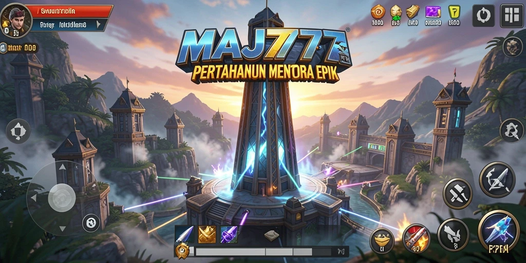 Screenshot utama MAJ777 menampilkan aksi mendebarkan dalam Tower Defense.